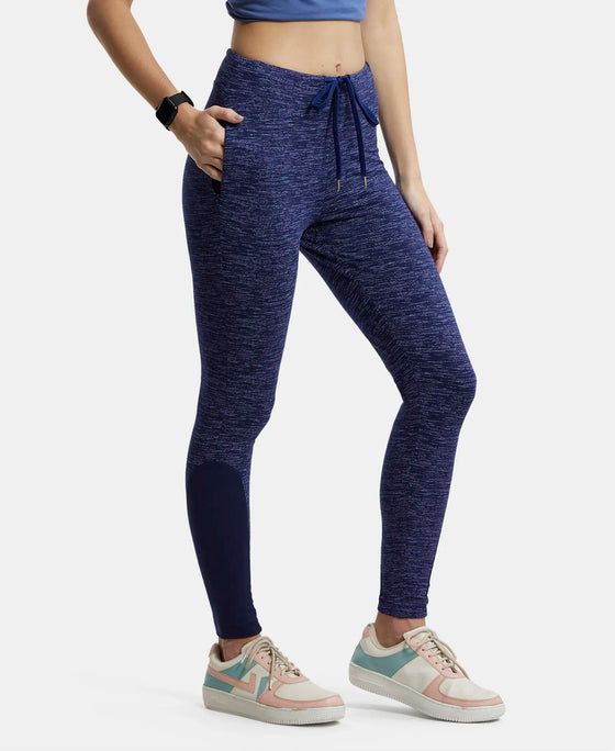 Super Combed Cotton Elastane Yoga Pants with Side Zipper Pocket - Imperial Blue Marl-2