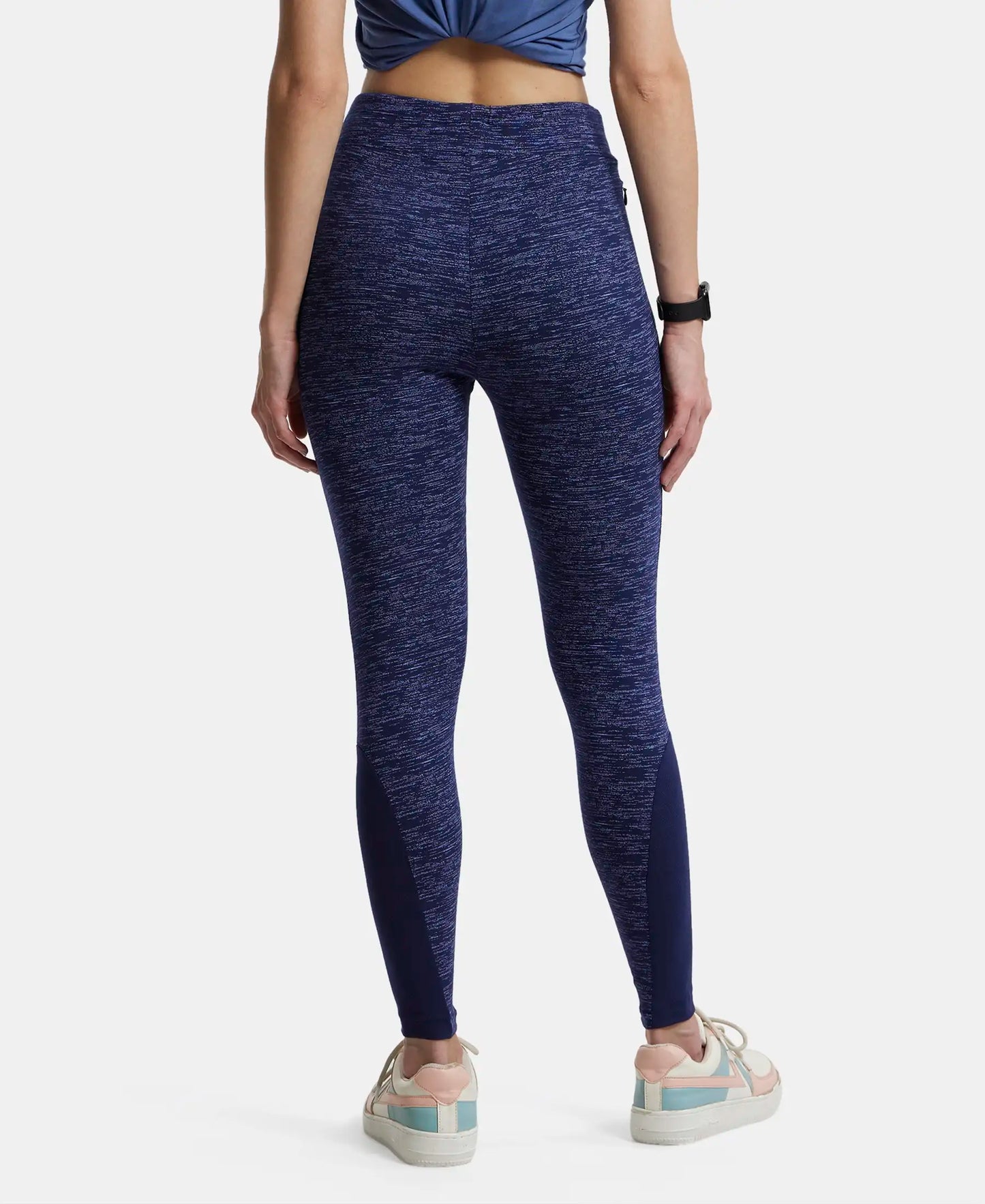 Super Combed Cotton Elastane Yoga Pants with Side Zipper Pocket - Imperial Blue Marl-3