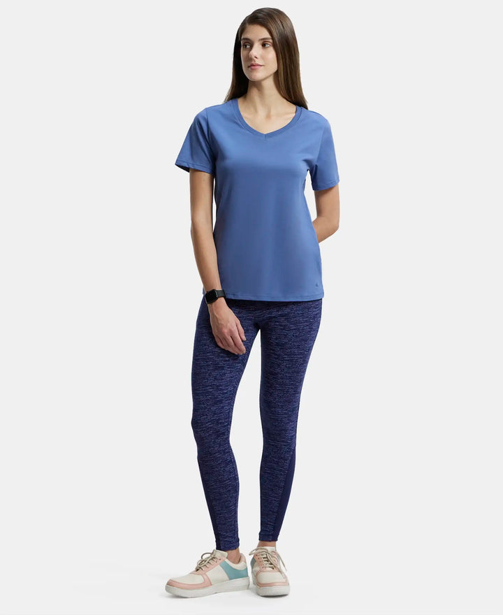 Super Combed Cotton Elastane Yoga Pants with Side Zipper Pocket - Imperial Blue Marl-4