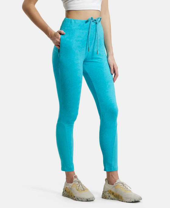 Super Combed Cotton Elastane Yoga Pants with Side Zipper Pocket - J Teal Printed-2