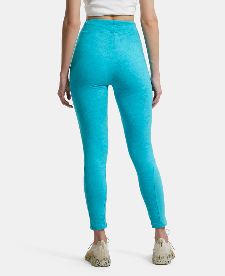 Super Combed Cotton Elastane Yoga Pants with Side Zipper Pocket - J Teal Printed-3