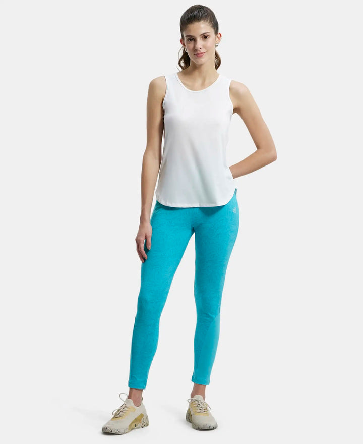 Super Combed Cotton Elastane Yoga Pants with Side Zipper Pocket - J Teal Printed-4