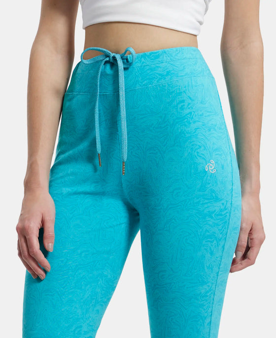Super Combed Cotton Elastane Yoga Pants with Side Zipper Pocket - J Teal Printed-6