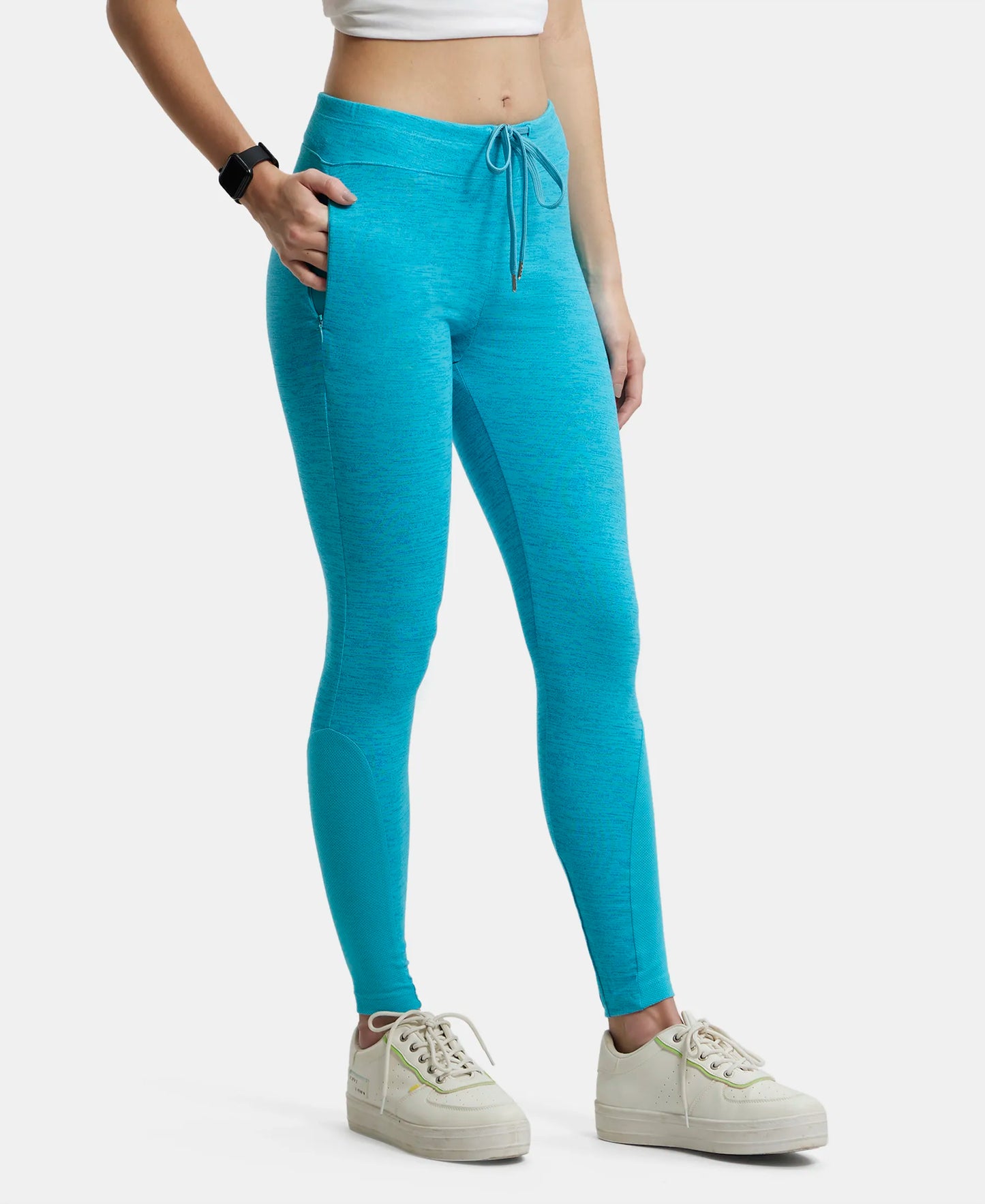Super Combed Cotton Elastane Yoga Pants with Side Zipper Pocket - J Teal Marl-2