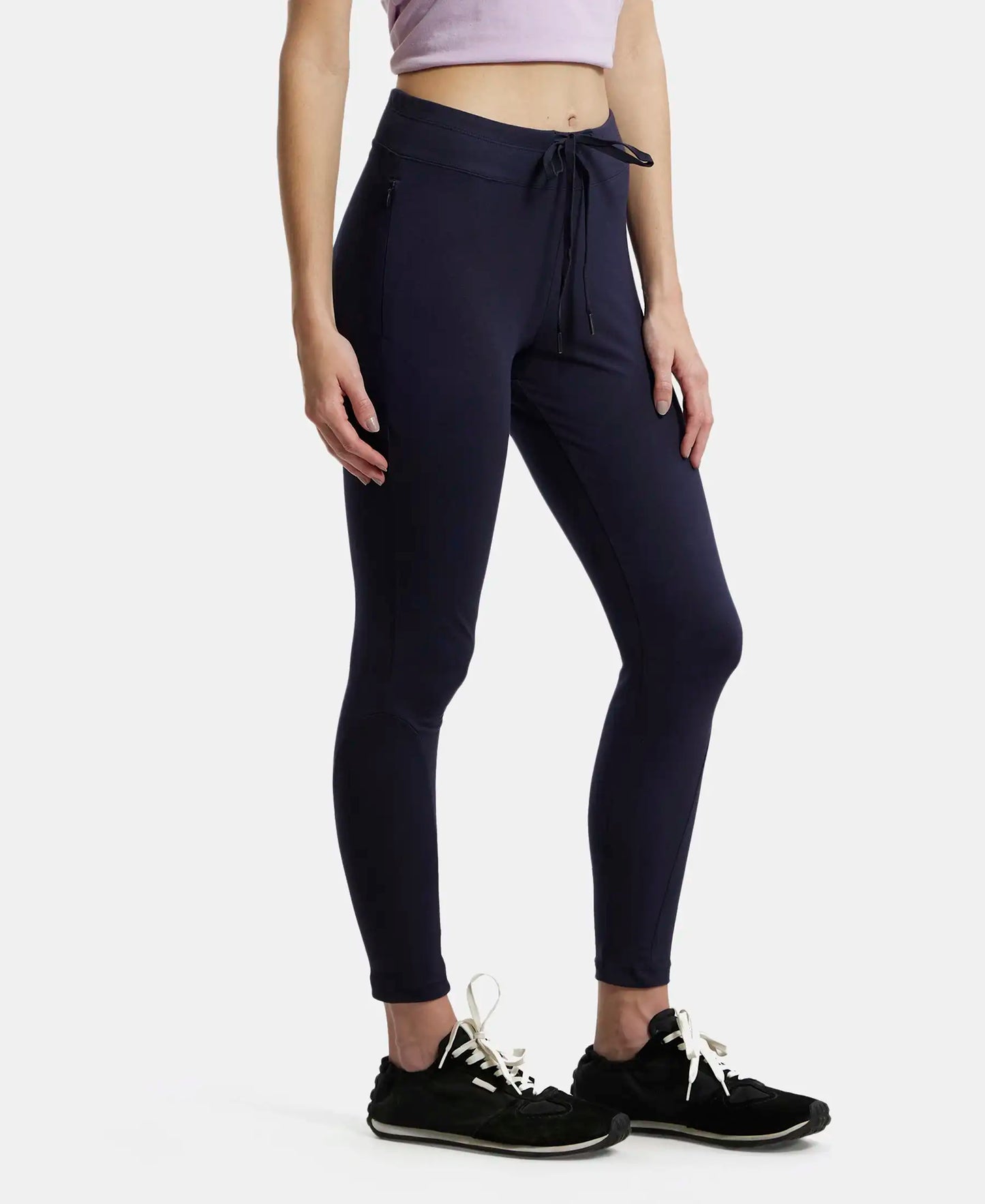 Super Combed Cotton Elastane Yoga Pants with Side Zipper Pocket - Navy Blazer-2