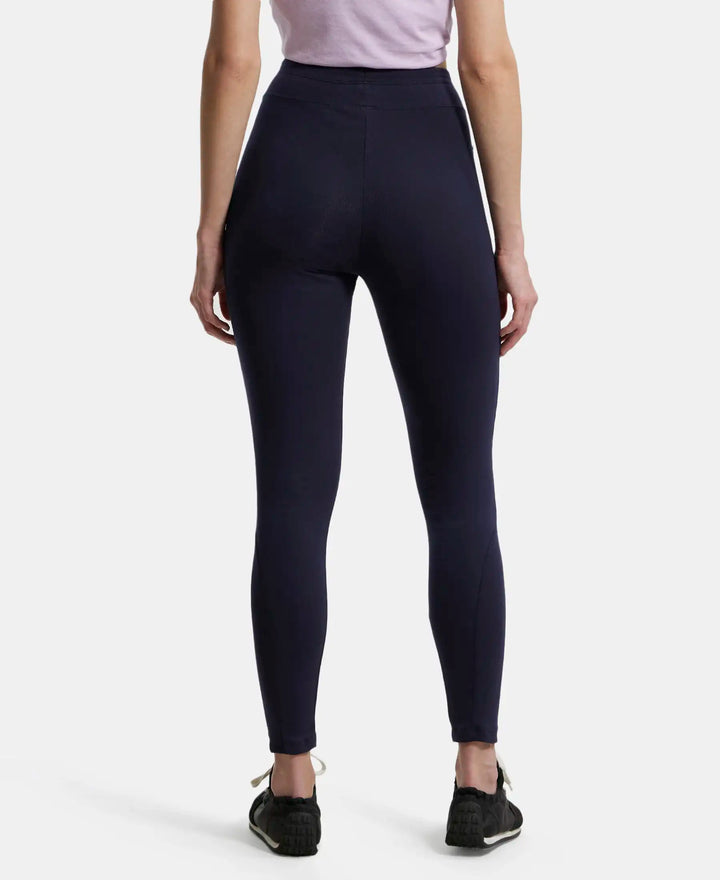 Super Combed Cotton Elastane Yoga Pants with Side Zipper Pocket - Navy Blazer-3