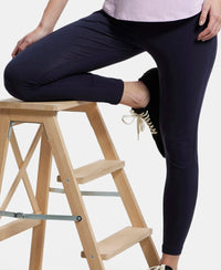 Super Combed Cotton Elastane Yoga Pants with Side Zipper Pocket - Navy Blazer-5