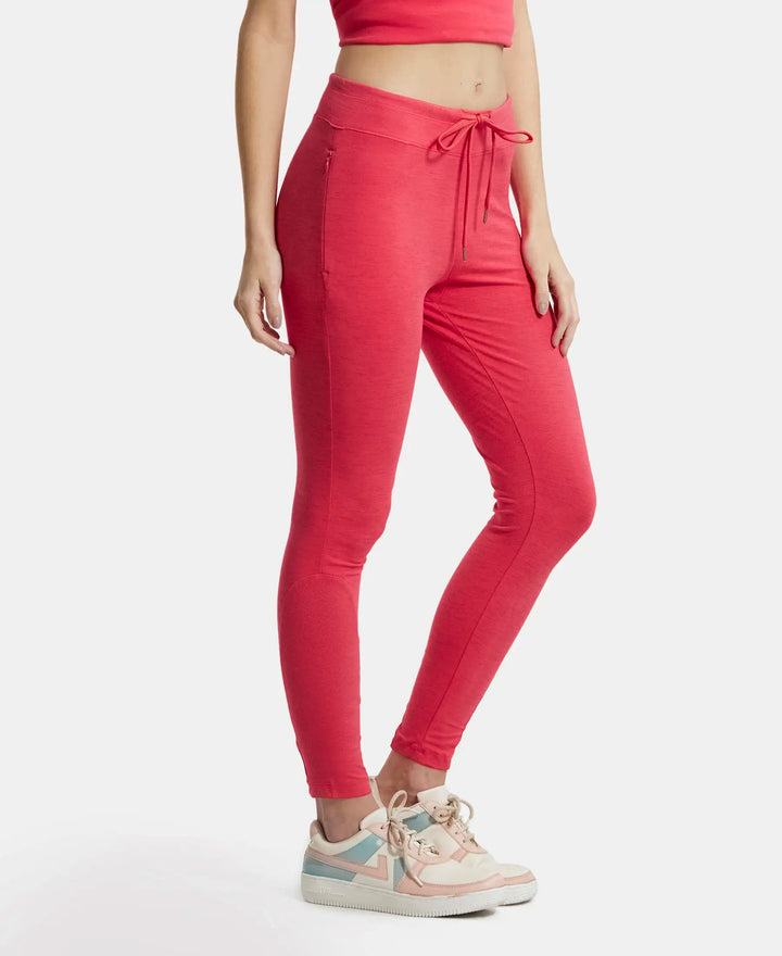 Super Combed Cotton Elastane Yoga Pants with Side Zipper Pocket - Ruby Pink Marl-2