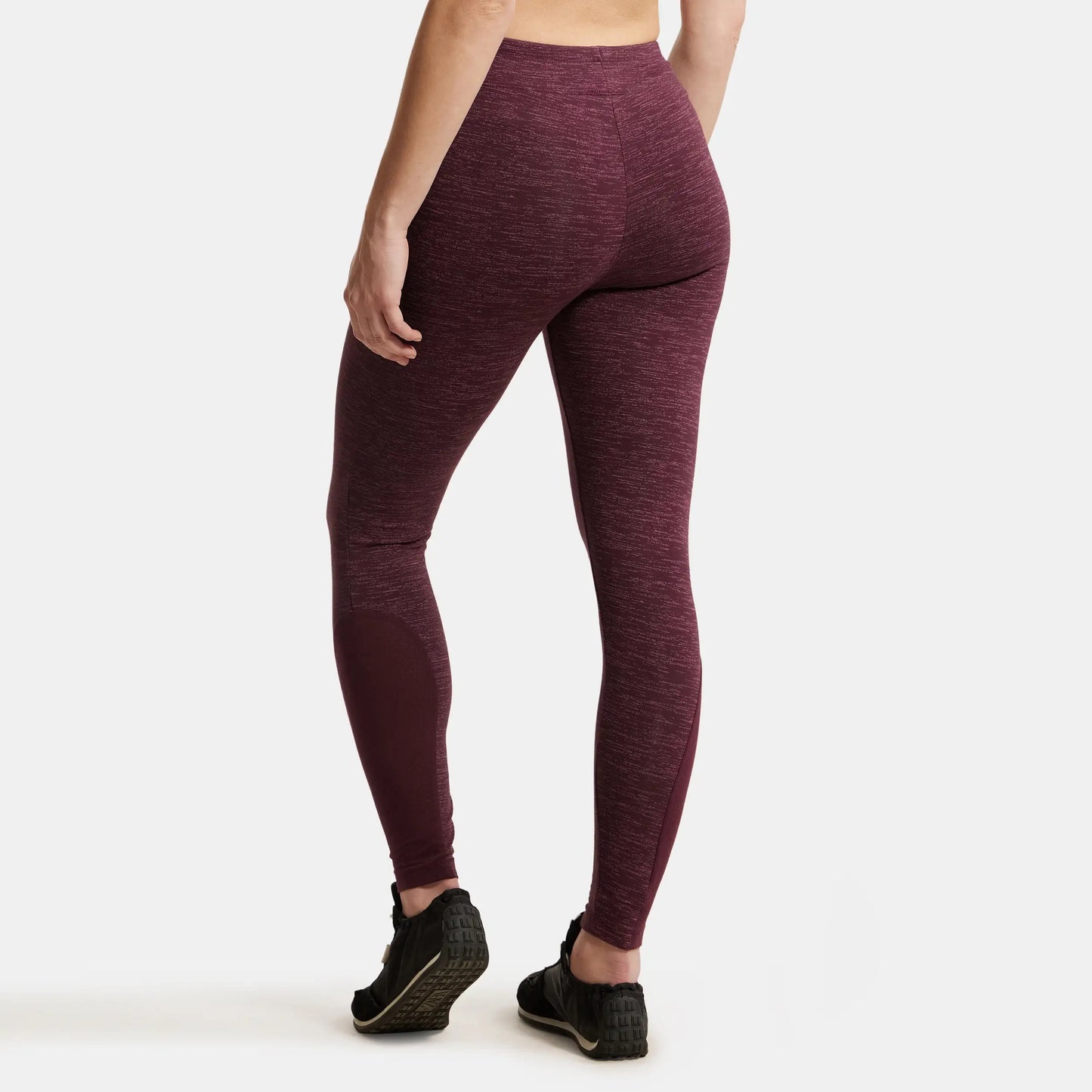 Super Combed Cotton Elastane Yoga Pants with Side Zipper Pocket - Winetasting Marl-3