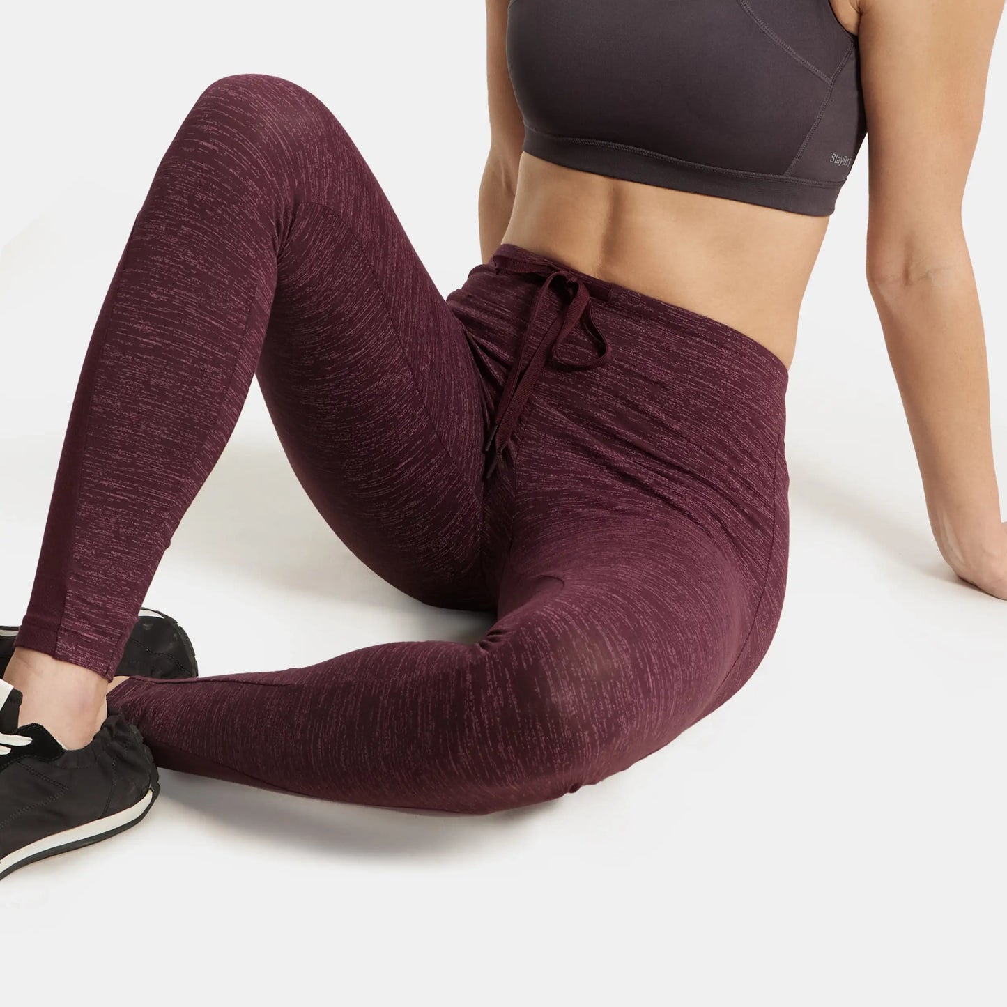 Super Combed Cotton Elastane Yoga Pants with Side Zipper Pocket - Winetasting Marl-5
