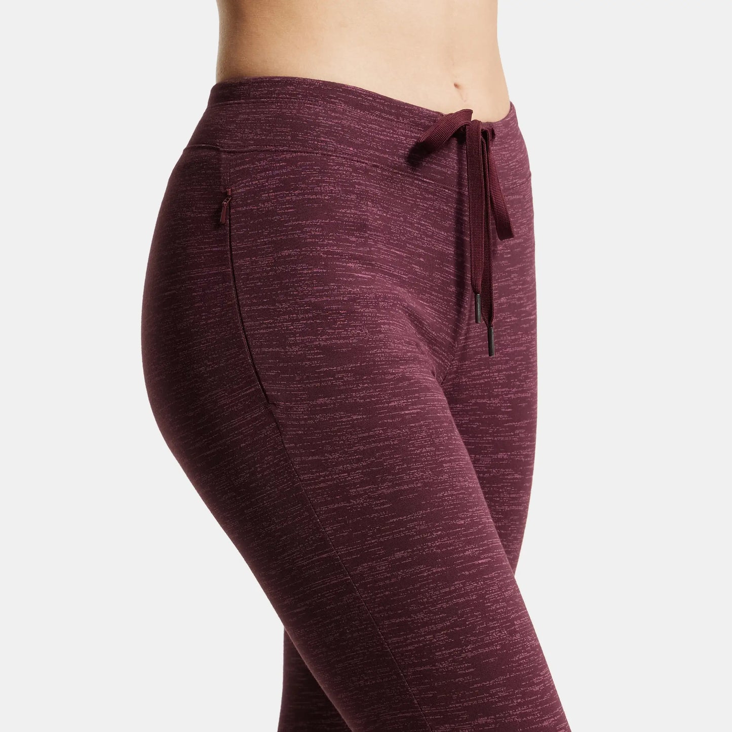 Super Combed Cotton Elastane Yoga Pants with Side Zipper Pocket - Winetasting Marl-6