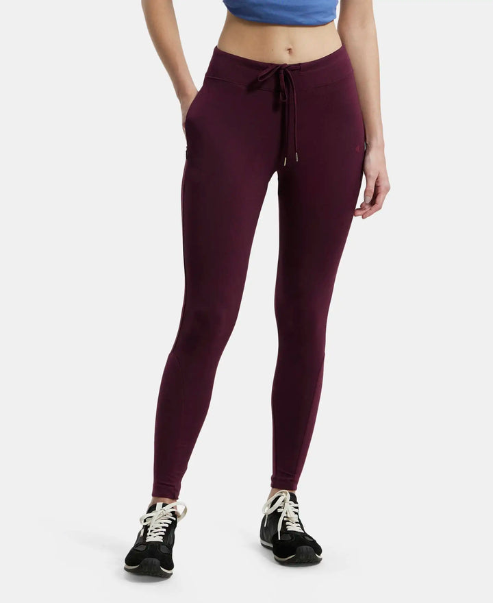 Super Combed Cotton Elastane Yoga Pants with Side Zipper Pocket - Wine Tasting Printed-1