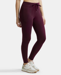 Super Combed Cotton Elastane Yoga Pants with Side Zipper Pocket - Wine Tasting-2