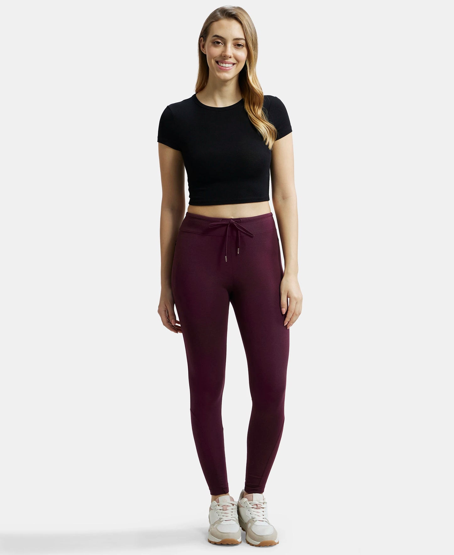 Super Combed Cotton Elastane Yoga Pants with Side Zipper Pocket - Wine Tasting-4