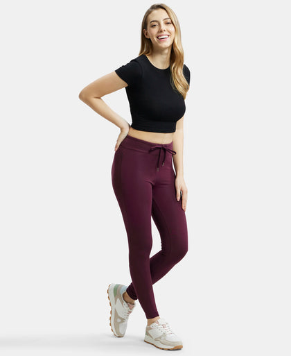 Super Combed Cotton Elastane Yoga Pants with Side Zipper Pocket - Wine Tasting-6