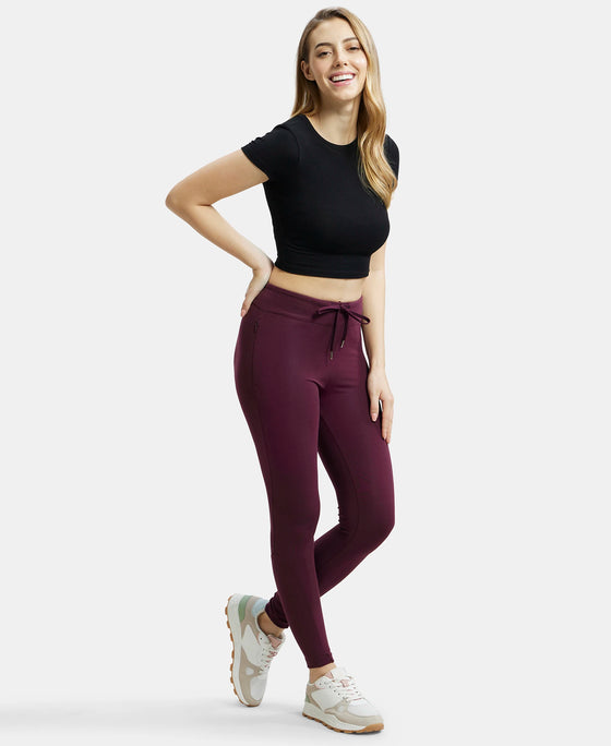 Super Combed Cotton Elastane Yoga Pants with Side Zipper Pocket - Wine Tasting-6