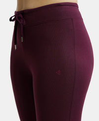 Super Combed Cotton Elastane Yoga Pants with Side Zipper Pocket - Wine Tasting-7