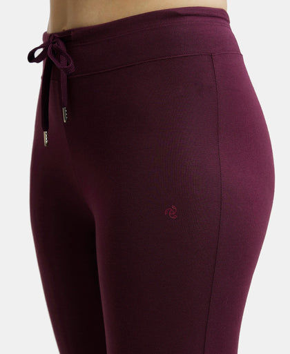 Super Combed Cotton Elastane Yoga Pants with Side Zipper Pocket - Wine Tasting-7