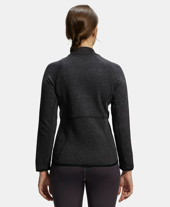 Polyester Cotton Interlock Slim Fit Full Zip High Neck Jacket with Convenient Zipper Pockets - Black Snow Melange-3