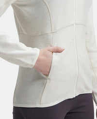 Polyester Cotton Interlock Slim Fit Full Zip High Neck Jacket with Convenient Zipper Pockets - Cream Melange-7