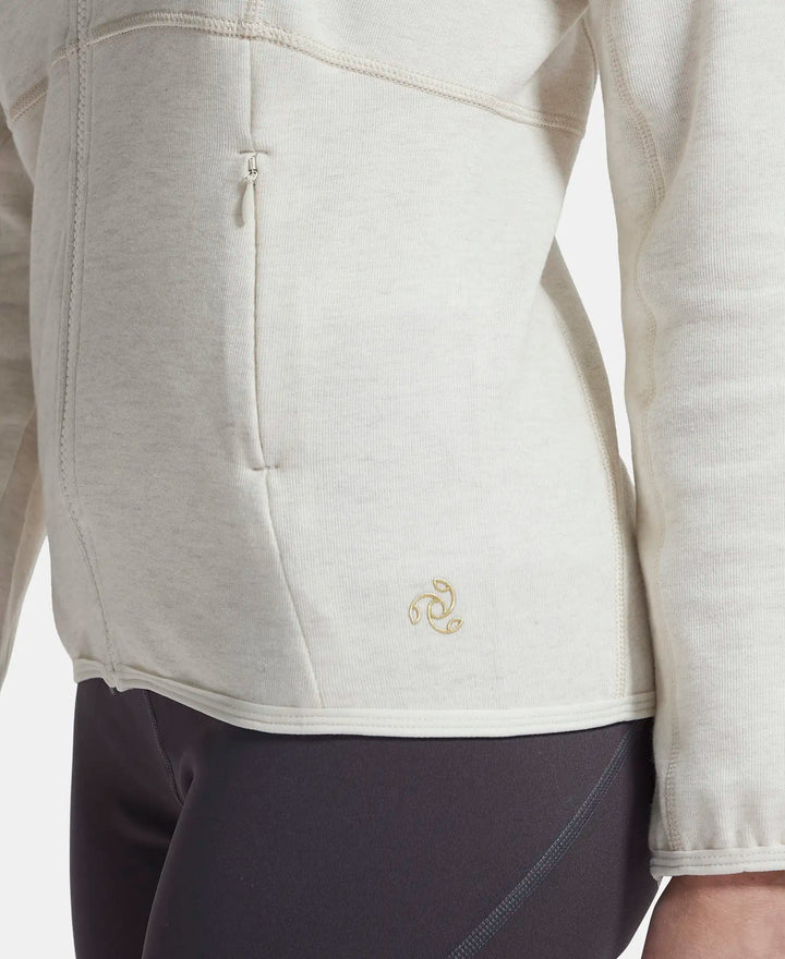 Polyester Cotton Interlock Slim Fit Full Zip High Neck Jacket with Convenient Zipper Pockets - Cream Melange-8