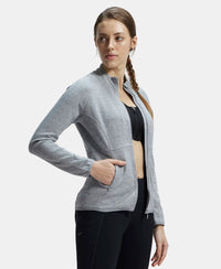 Polyester Cotton Interlock Slim Fit Full Zip High Neck Jacket with Convenient Zipper Pockets - Grey Snow Melange-2