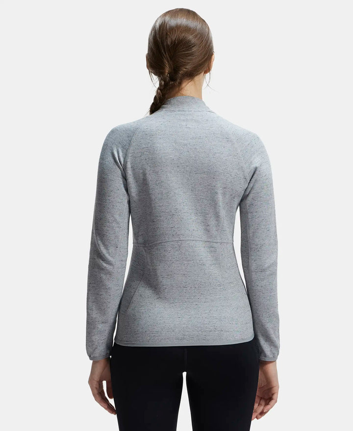 Polyester Cotton Interlock Slim Fit Full Zip High Neck Jacket with Convenient Zipper Pockets - Grey Snow Melange-3