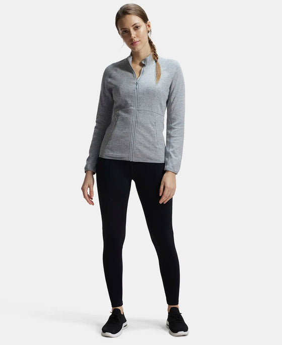 Polyester Cotton Interlock Slim Fit Full Zip High Neck Jacket with Convenient Zipper Pockets - Grey Snow Melange-4