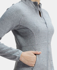 Polyester Cotton Interlock Slim Fit Full Zip High Neck Jacket with Convenient Zipper Pockets - Grey Snow Melange-7