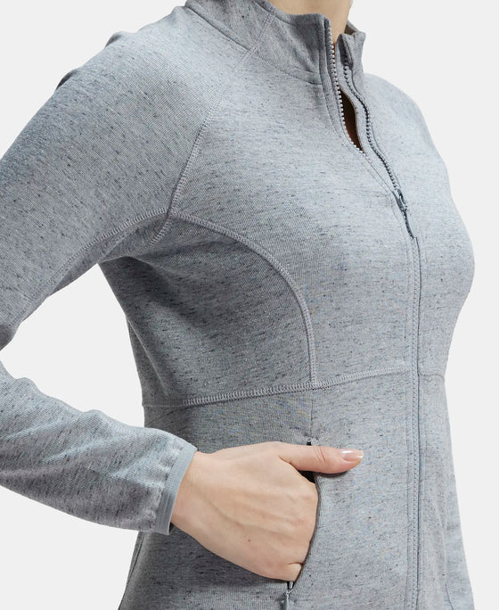 Polyester Cotton Interlock Slim Fit Full Zip High Neck Jacket with Convenient Zipper Pockets - Grey Snow Melange-7