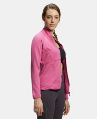 Polyester Cotton Interlock Slim Fit Full Zip High Neck Jacket with Convenient Zipper Pockets - Ibis Rose Melange-2