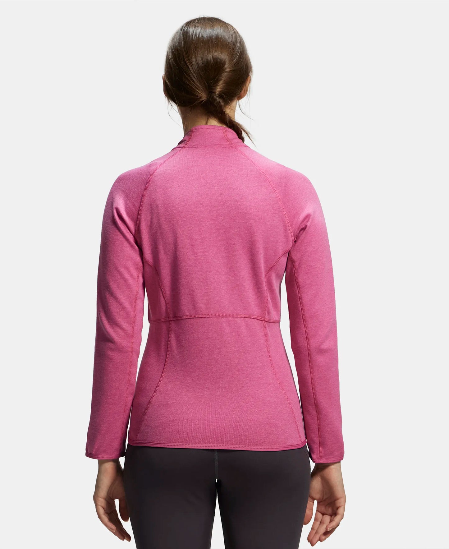 Polyester Cotton Interlock Slim Fit Full Zip High Neck Jacket with Convenient Zipper Pockets - Ibis Rose Melange-3