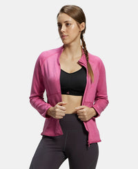 Polyester Cotton Interlock Slim Fit Full Zip High Neck Jacket with Convenient Zipper Pockets - Ibis Rose Melange-5