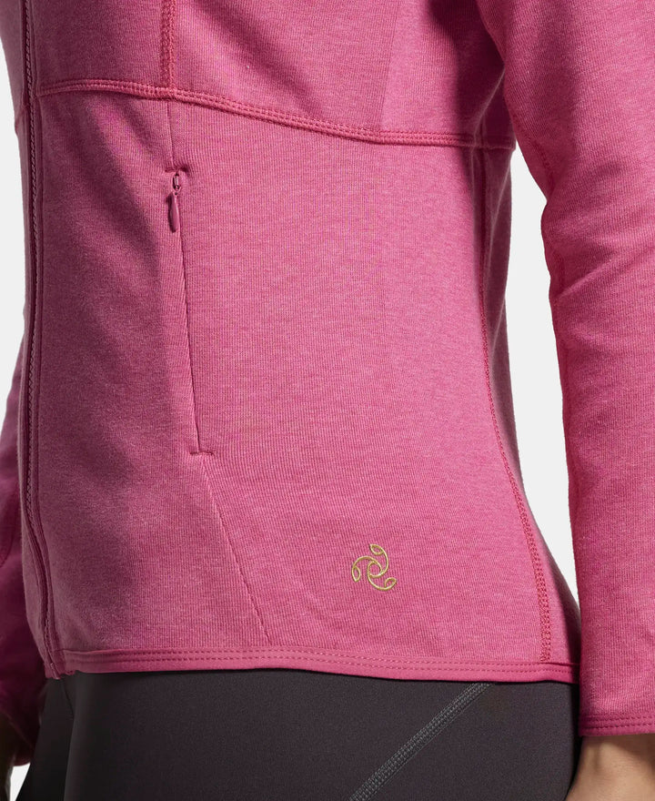 Polyester Cotton Interlock Slim Fit Full Zip High Neck Jacket with Convenient Zipper Pockets - Ibis Rose Melange-7