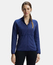Polyester Cotton Interlock Slim Fit Full Zip High Neck Jacket with Convenient Zipper Pockets - Imperal Blue Snow Melange-1