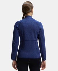Polyester Cotton Interlock Slim Fit Full Zip High Neck Jacket with Convenient Zipper Pockets - Imperal Blue Snow Melange-3