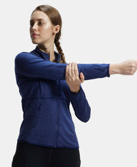 Polyester Cotton Interlock Slim Fit Full Zip High Neck Jacket with Convenient Zipper Pockets - Imperal Blue Snow Melange-5