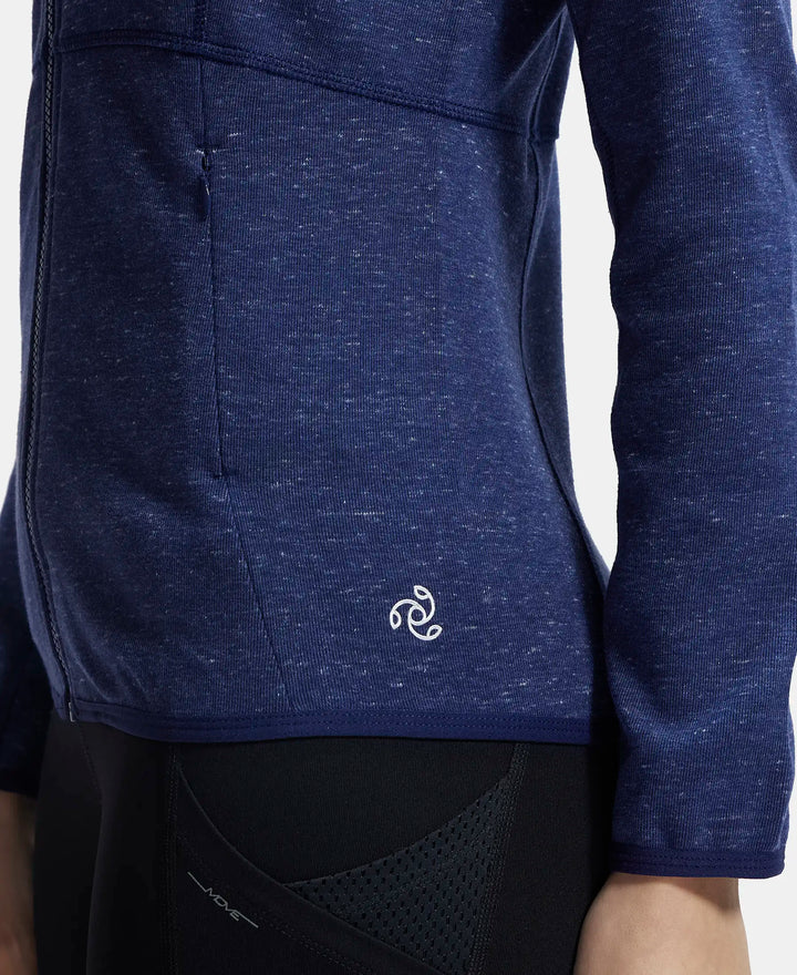 Polyester Cotton Interlock Slim Fit Full Zip High Neck Jacket with Convenient Zipper Pockets - Imperal Blue Snow Melange-8