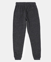 Super Combed Cotton French Terry Graphic Printed Joggers with Ribbed Cuff Hem - Black Snow Melange-2