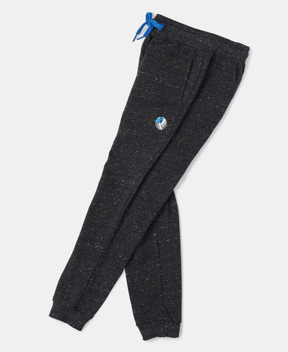 Super Combed Cotton French Terry Graphic Printed Joggers with Ribbed Cuff Hem - Black Snow Melange-5