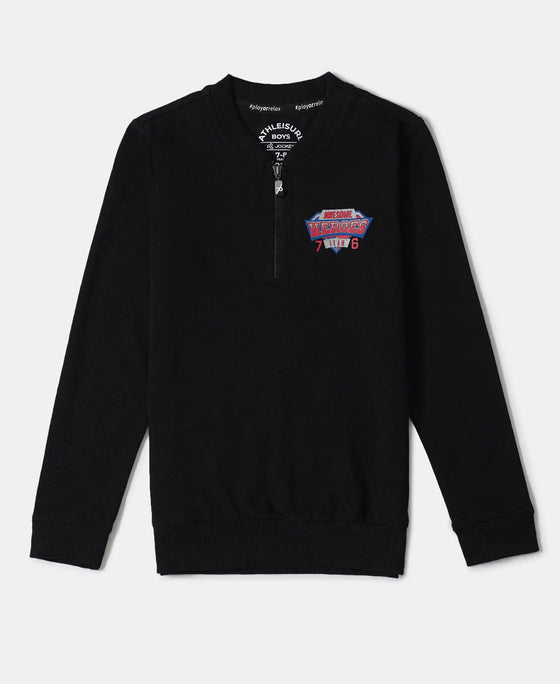 Super Combed Cotton Rich Mandarin Collar Sweatshirt - Black-1