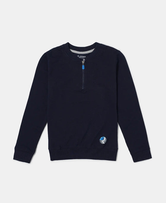 Super Combed Cotton Rich Mandarin Collar Sweatshirt - Navy-1