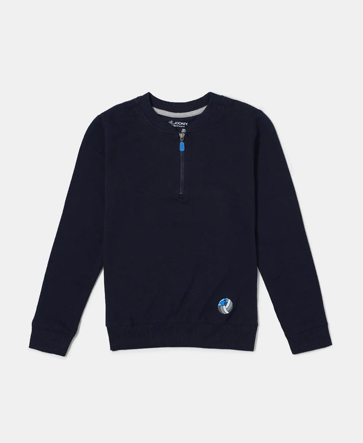 Super Combed Cotton Rich Mandarin Collar Sweatshirt - Navy-1