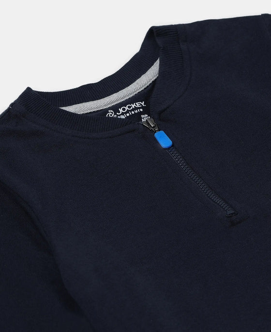 Super Combed Cotton Rich Mandarin Collar Sweatshirt - Navy-3