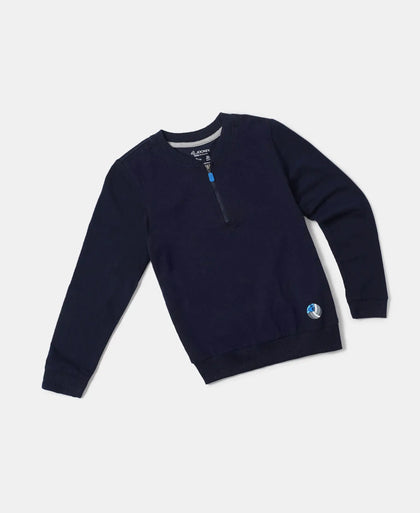 Super Combed Cotton Rich Mandarin Collar Sweatshirt - Navy-5