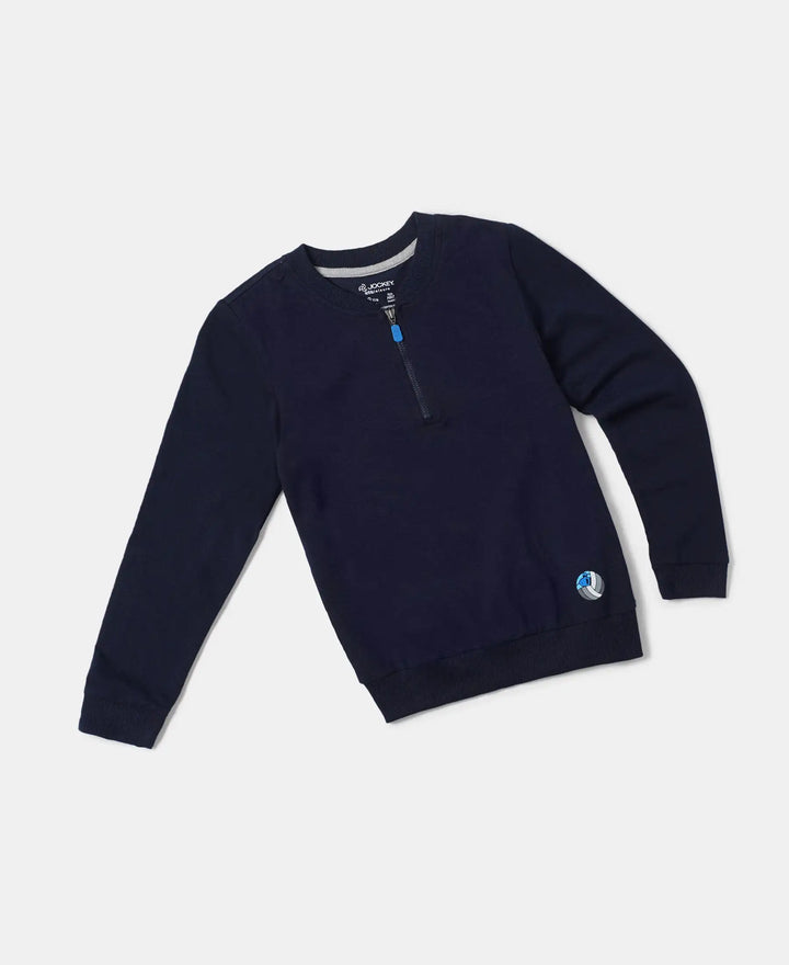 Super Combed Cotton Rich Mandarin Collar Sweatshirt - Navy-5