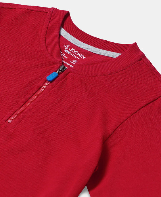 Super Combed Cotton Rich Mandarin Collar Sweatshirt - Team Red-3