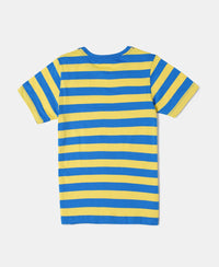 Super Combed Cotton Striped Half Sleeve T-Shirt - Neon Blue & Maize-2