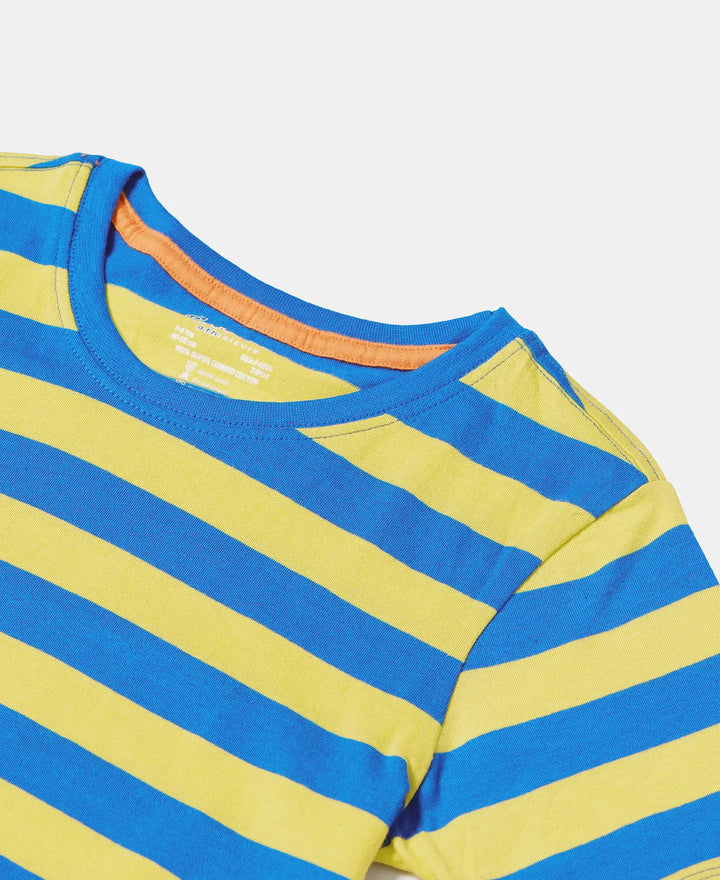 Super Combed Cotton Striped Half Sleeve T-Shirt - Neon Blue & Maize-3