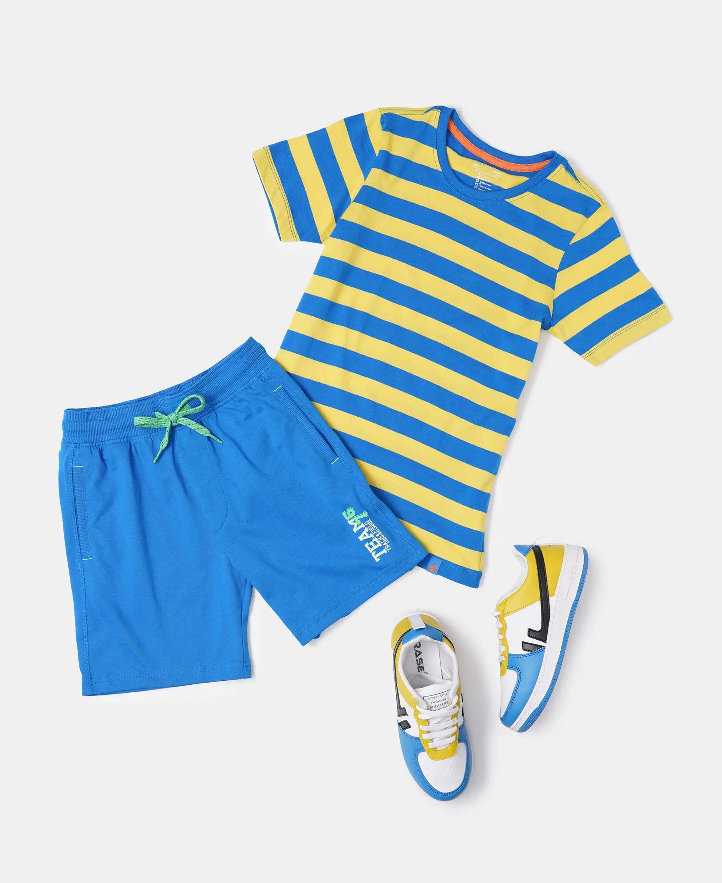 Super Combed Cotton Striped Half Sleeve T-Shirt - Neon Blue & Maize-4